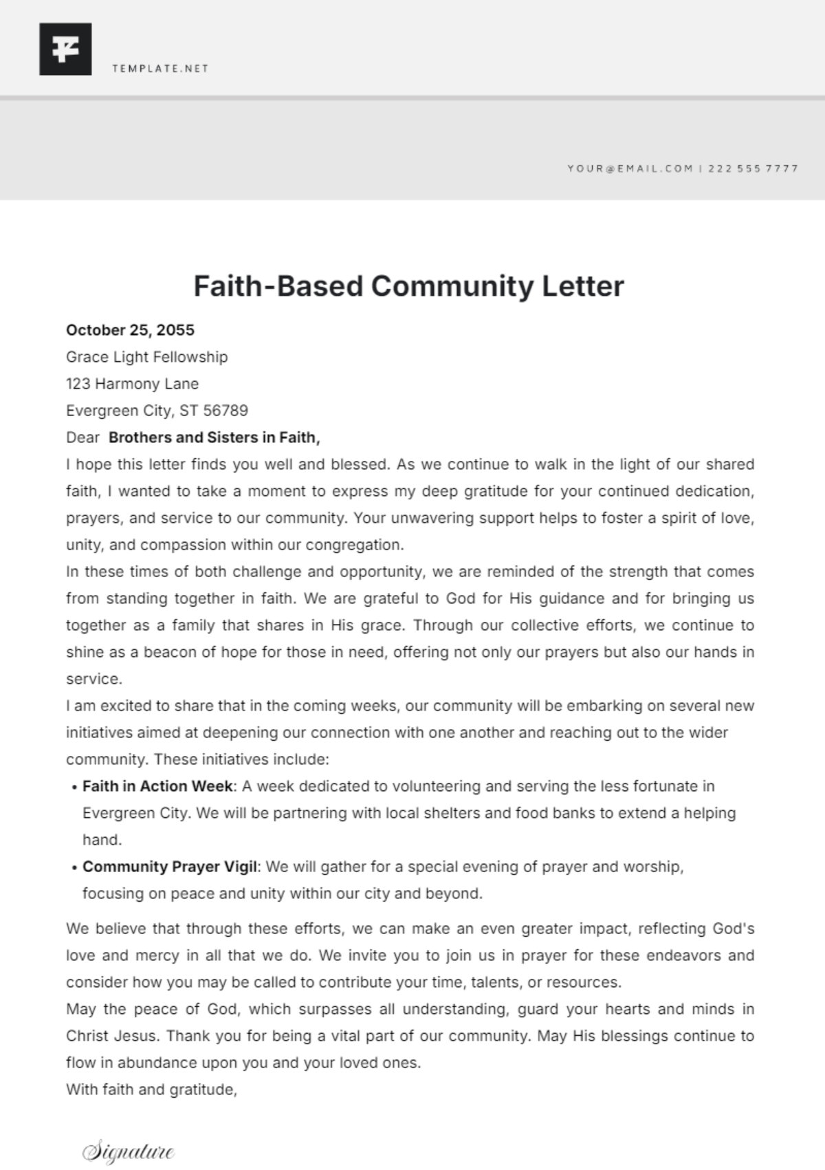 Faith-Based Community Letter Template - Edit Online & Download