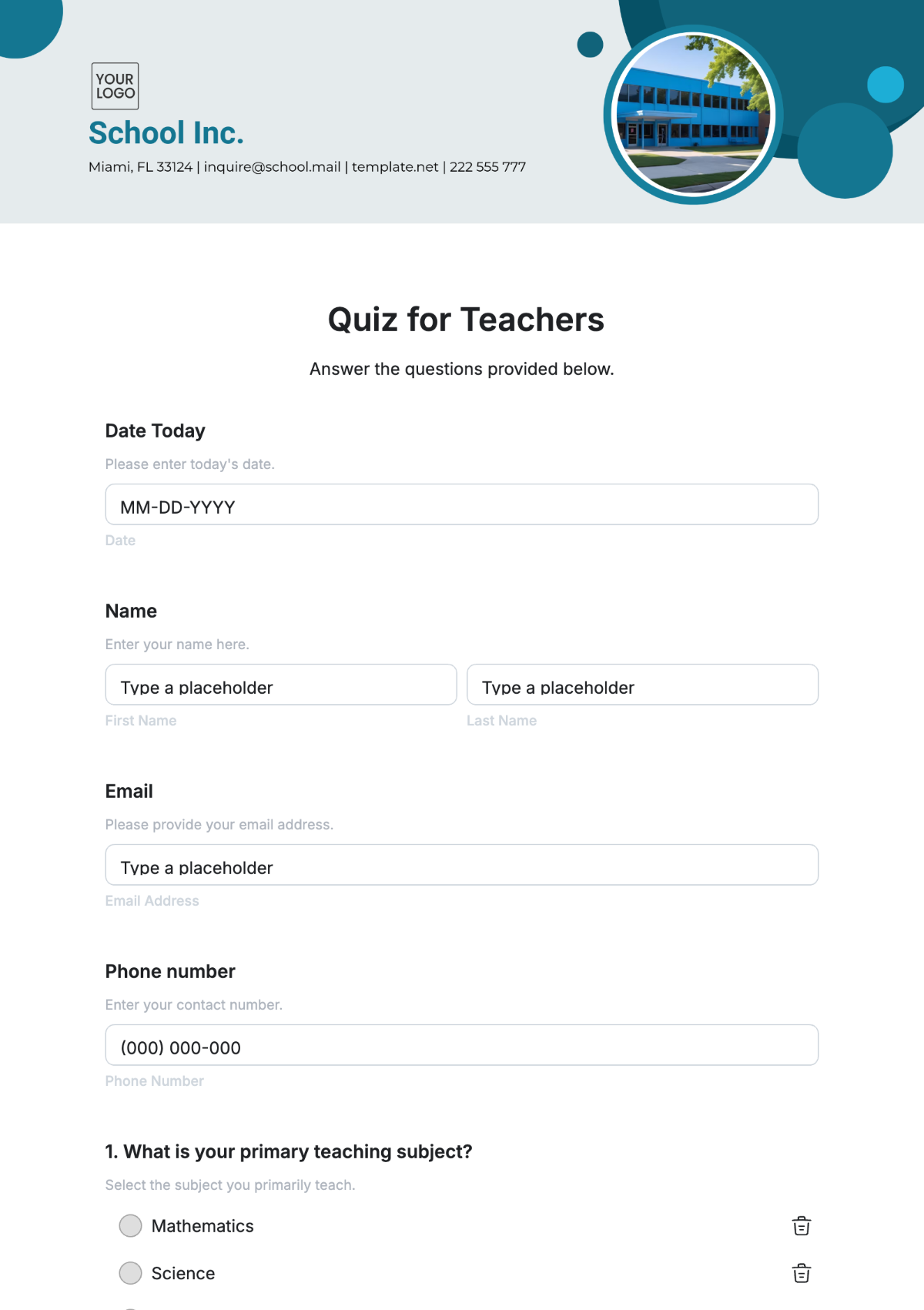 Quiz for Teachers Template - Edit Online & Download