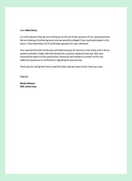 Individual Sports Sponsorship Letter Template - Google Docs, Word ...