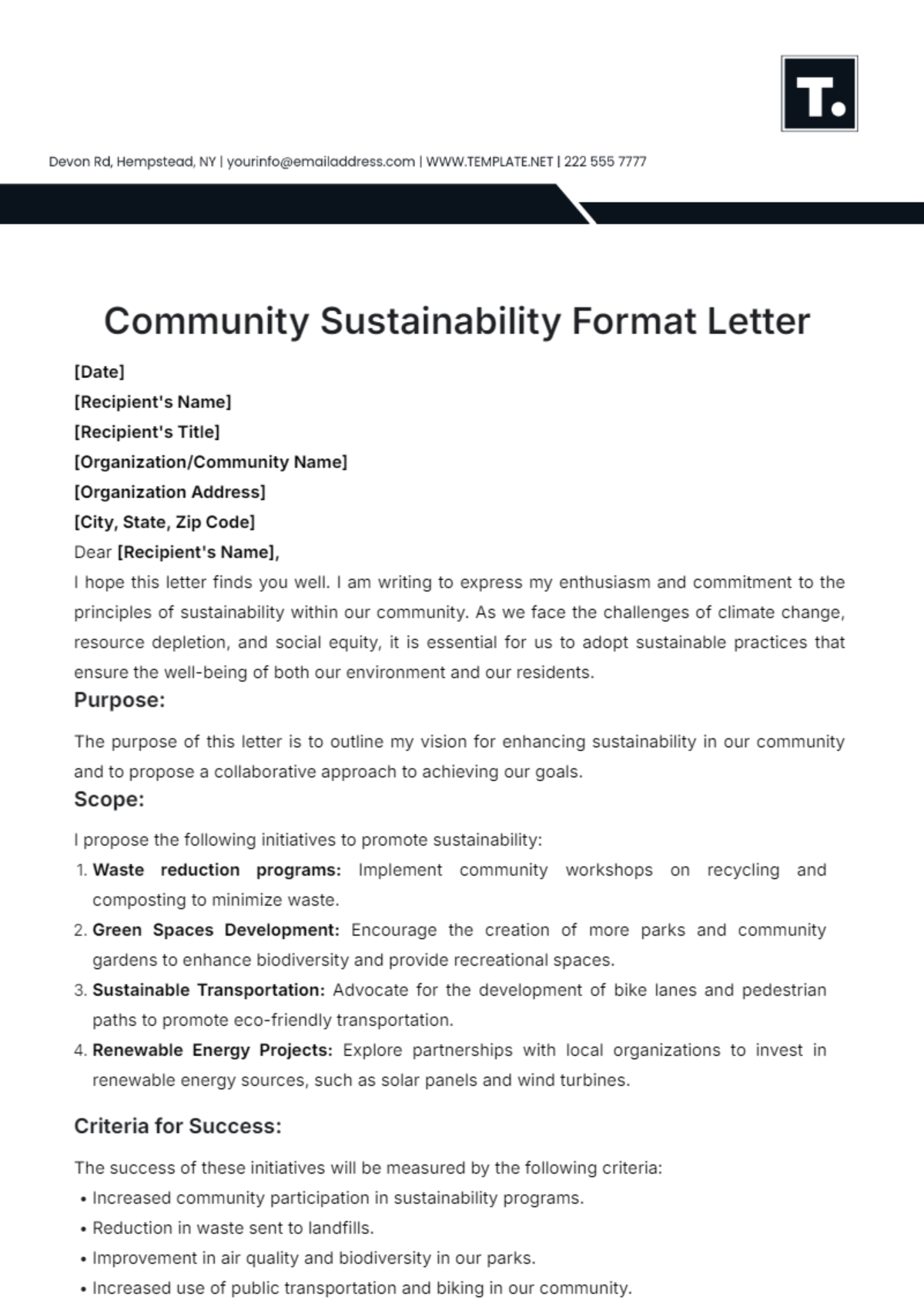 Community Sustainability Format Letter Template - Edit Online & Download