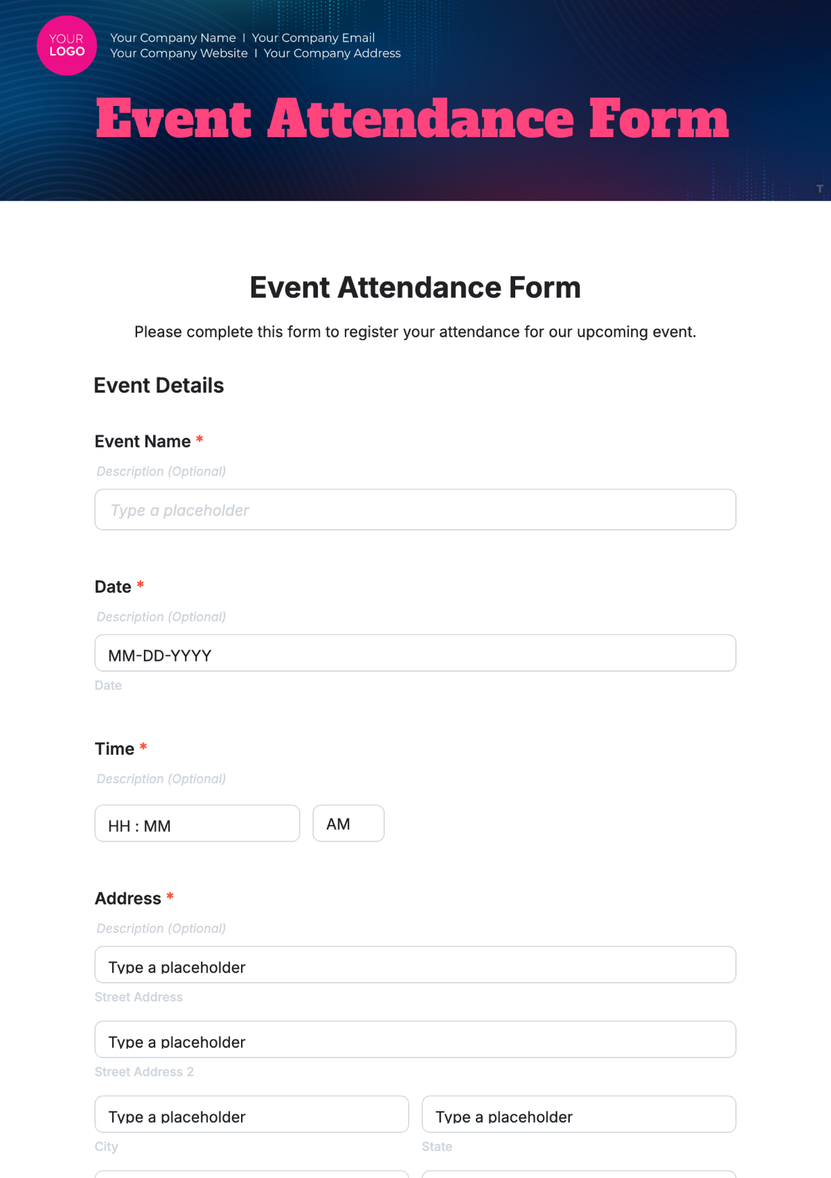 Event Attendance Form Template - Edit Online & Download