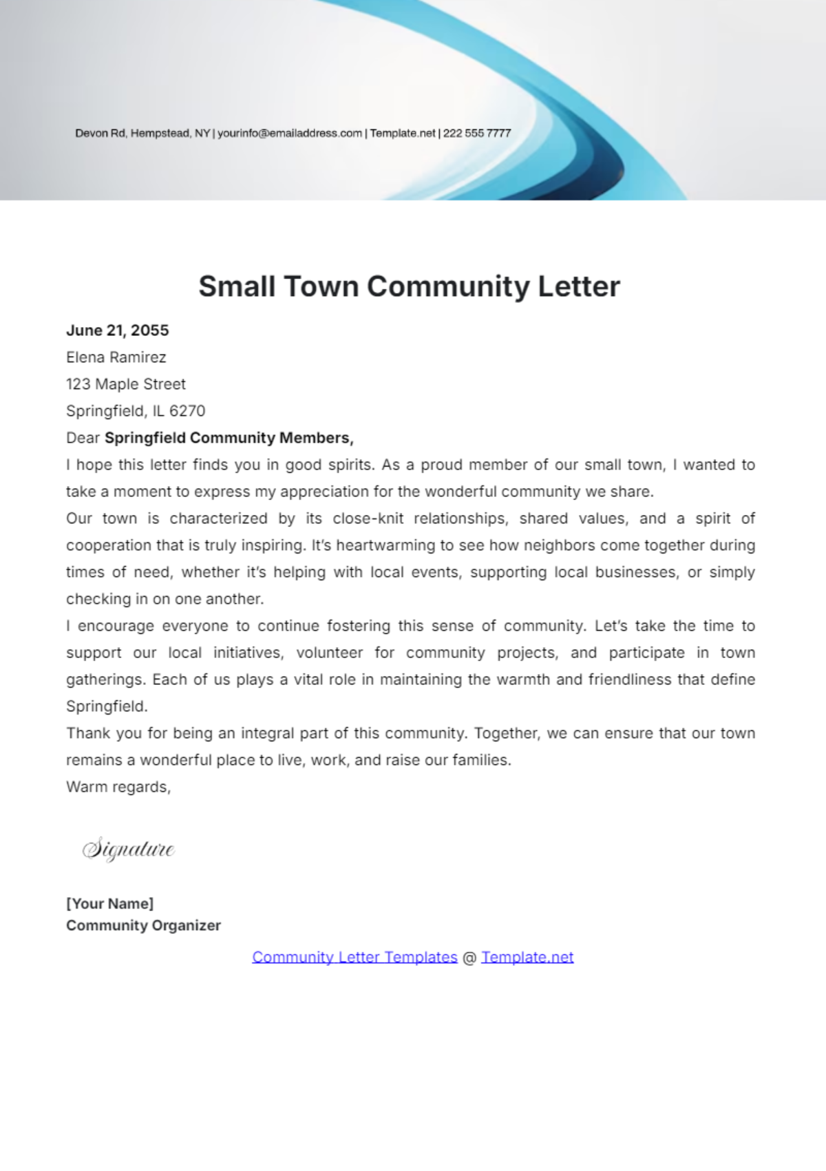 Small Town Community Letter Template - Edit Online & Download