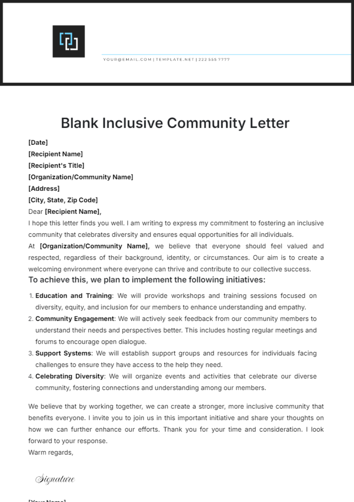 Blank Inclusive Community Letter Template - Edit Online & Download