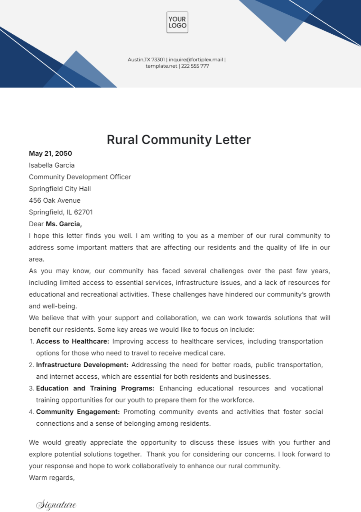 Rural Community Letter Template - Edit Online & Download