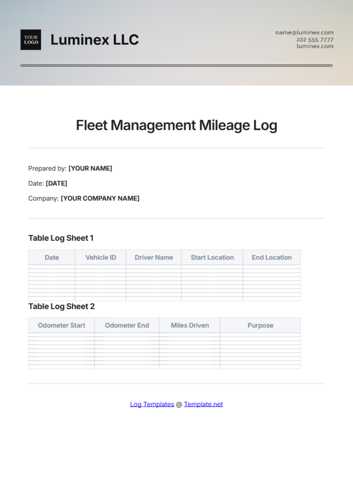 Fleet Management Mileage Log Template - Edit Online & Download