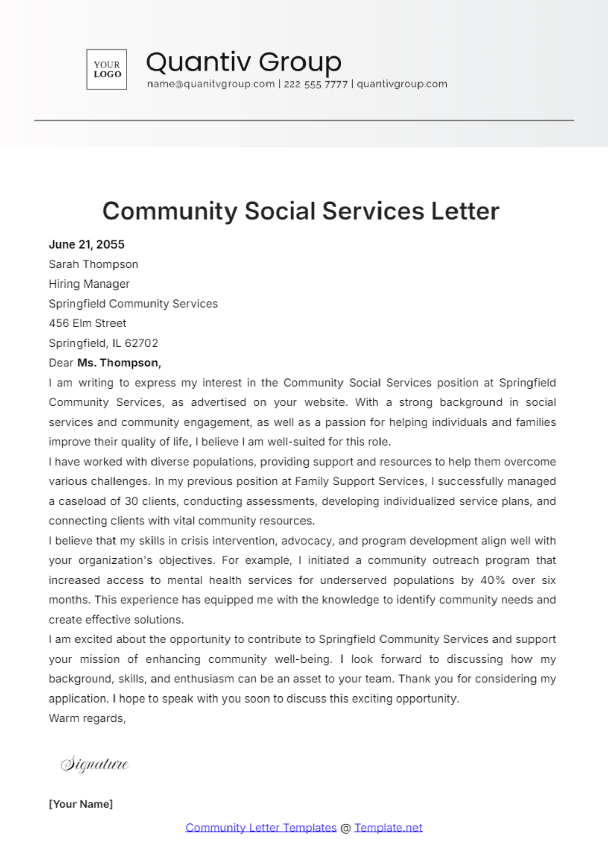 Community Social Services Letter Template - Edit Online & Download