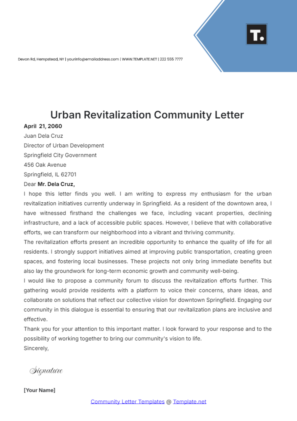 Urban Revitalization Community Letter Template - Edit Online & Download