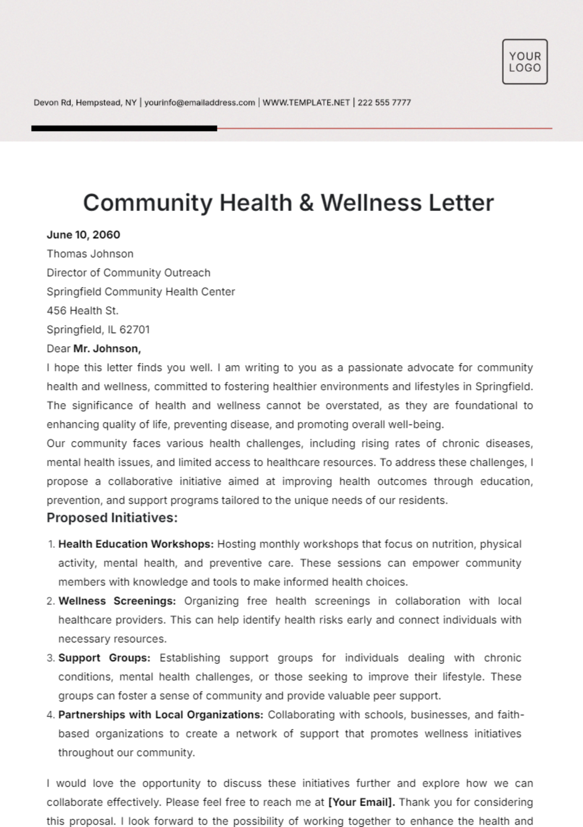 Community Health & Wellness Letter Template - Edit Online & Download