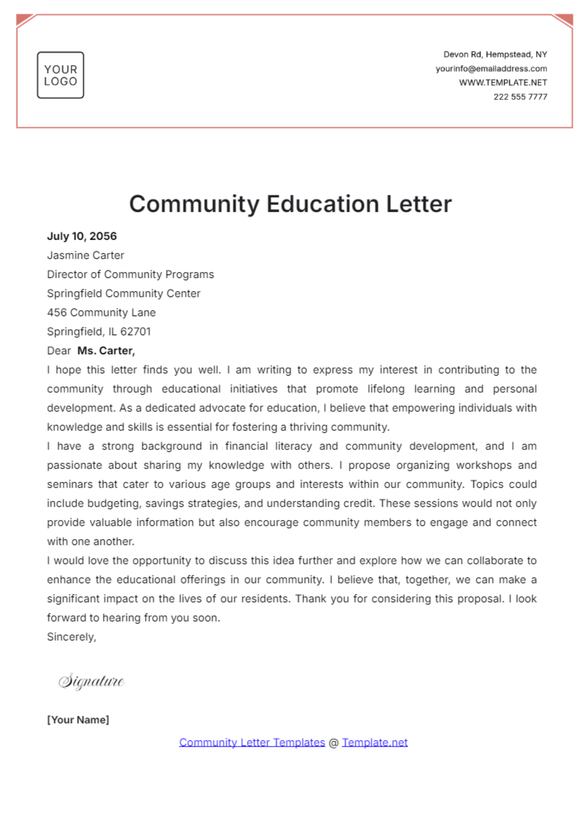 Community Education Letter Template - Edit Online & Download