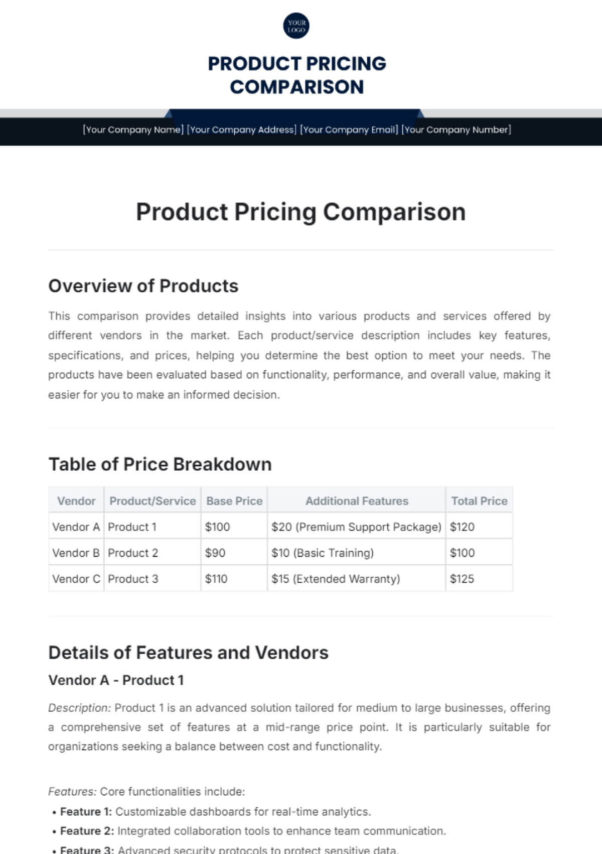 Product Pricing Comparison Template