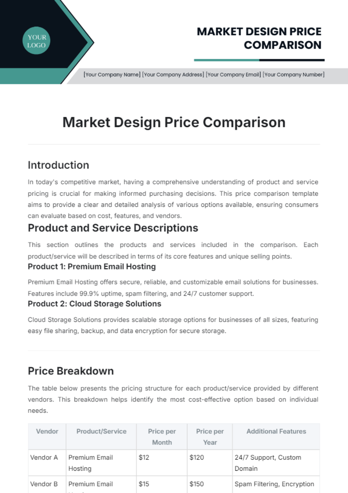 Market Design Price Comparison Template