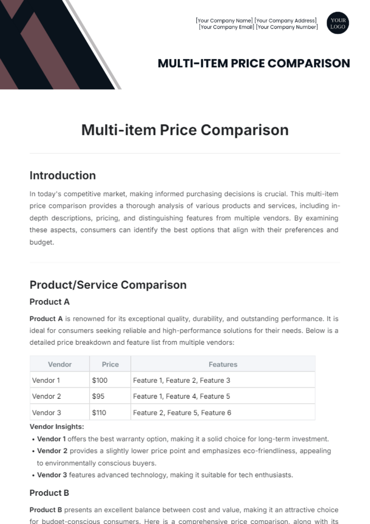 Multi-item Price Comparison Template - Edit Online & Download