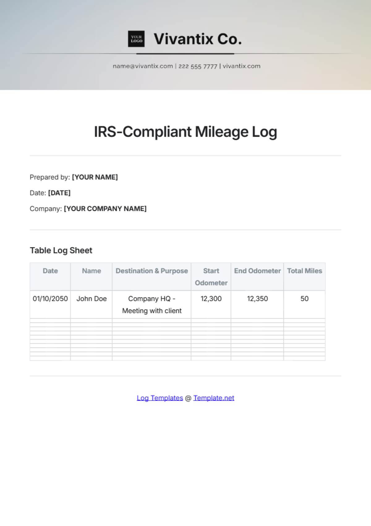 IRS-Compliant Mileage Log Template - Edit Online & Download