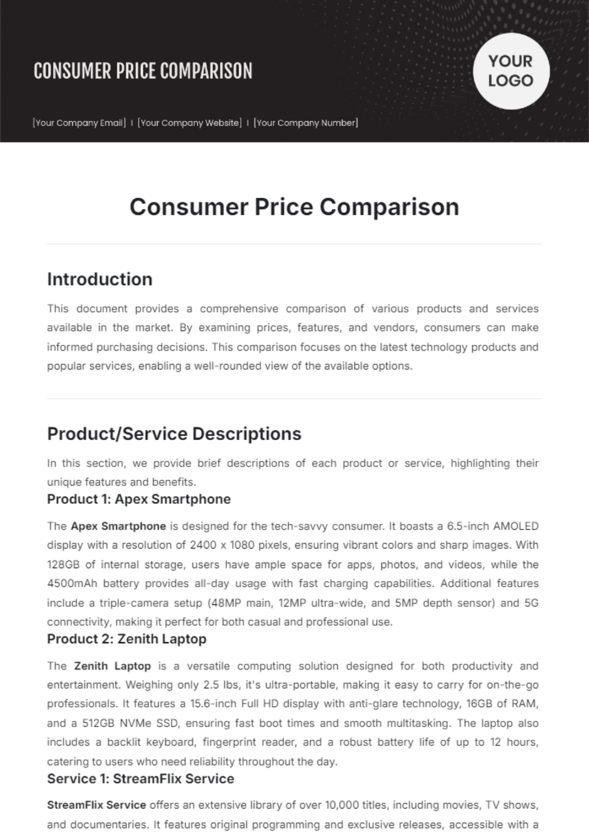 Consumer Price Comparison Template