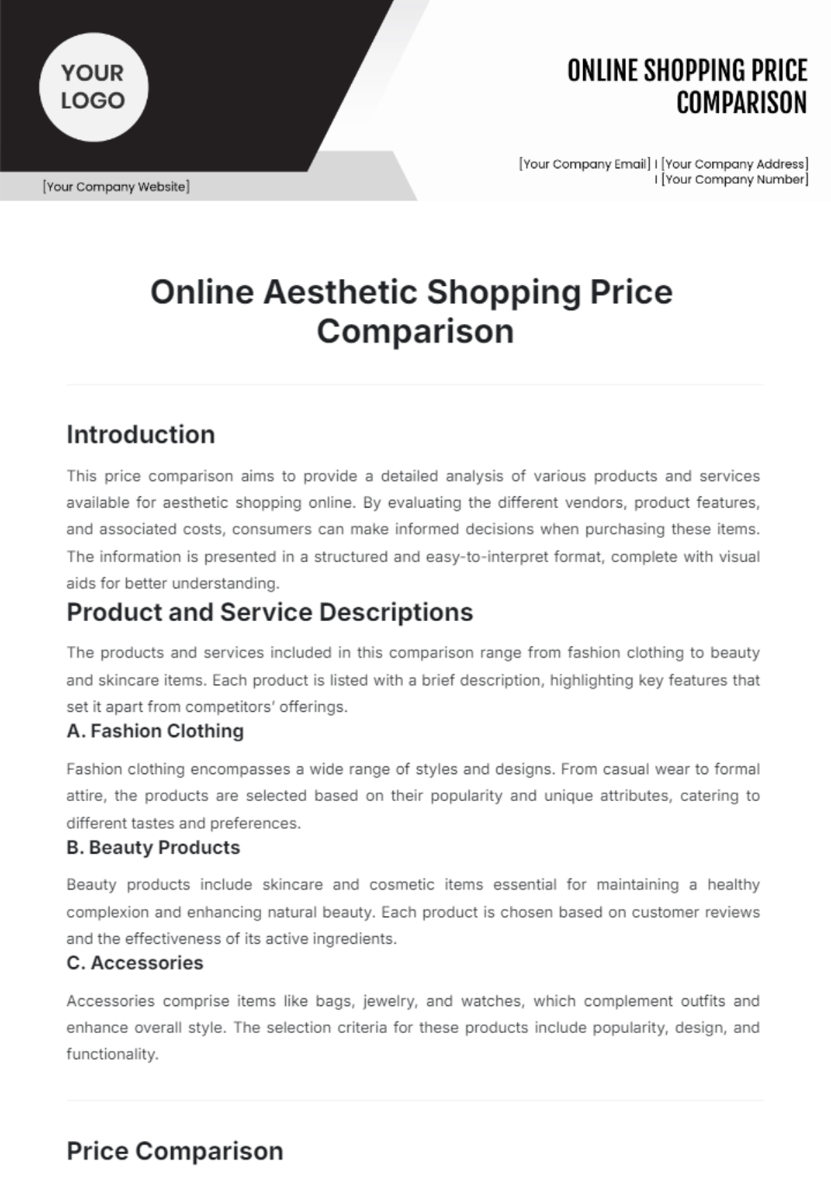 Online Aesthetic Shopping Price Comparison Template - Edit Online & Download