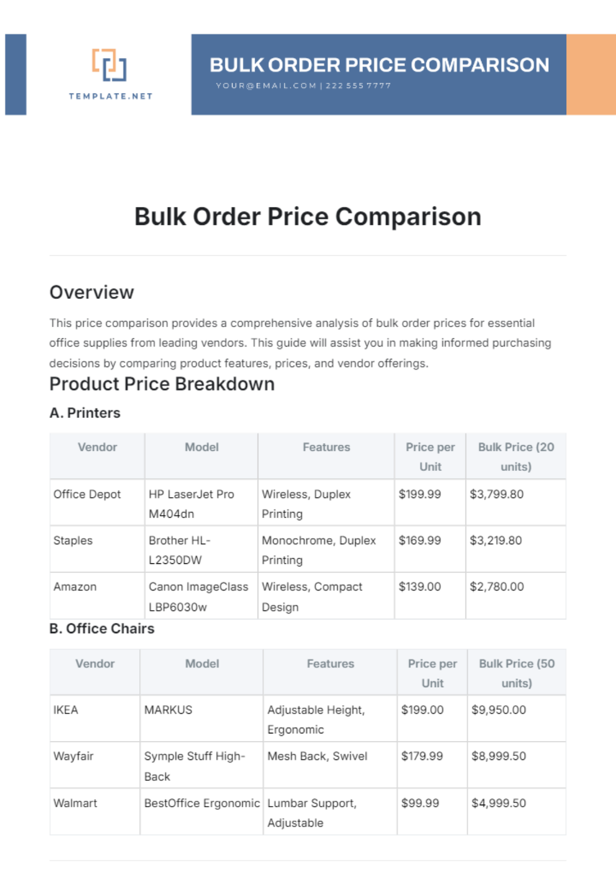 Bulk Order Price Comparison Template - Edit Online & Download