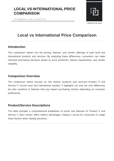 Free Local vs International Price Comparison Template to Edit Online