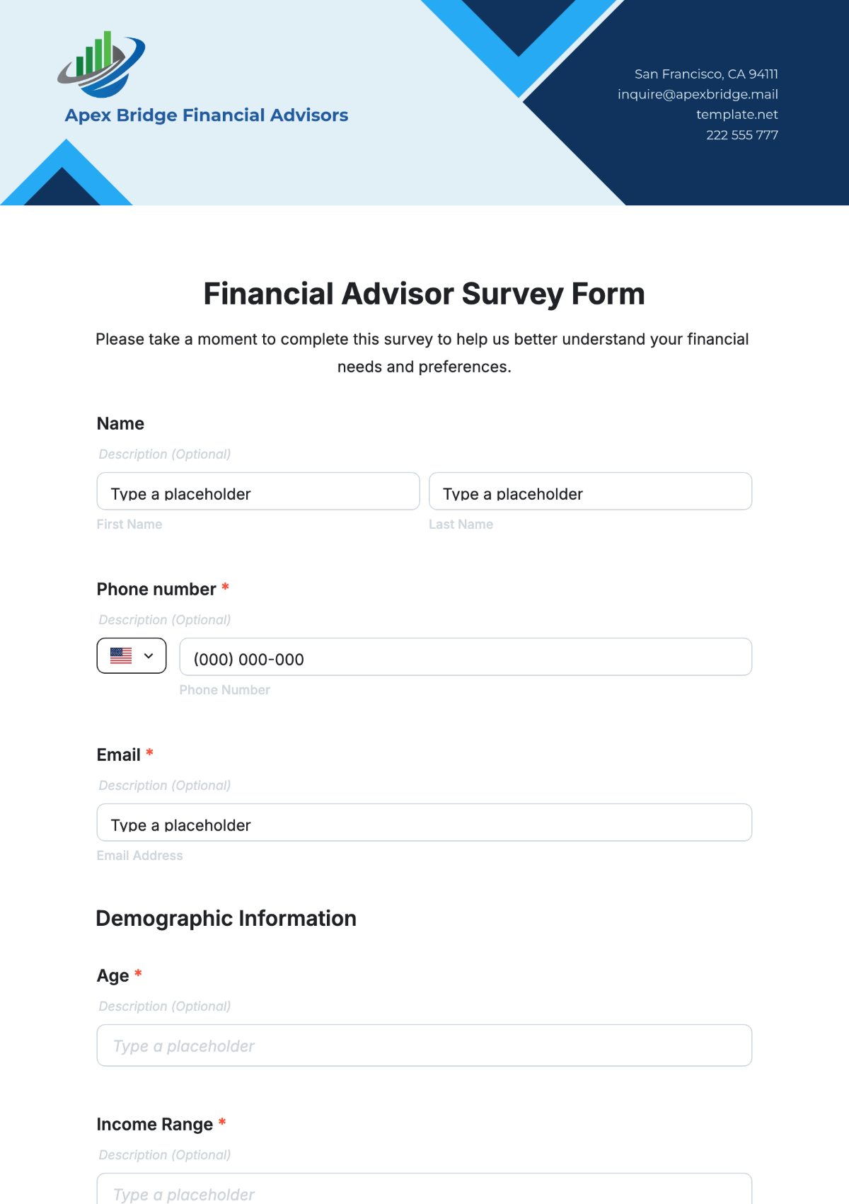 Financial Advisor Survey Form Template - Edit Online & Download