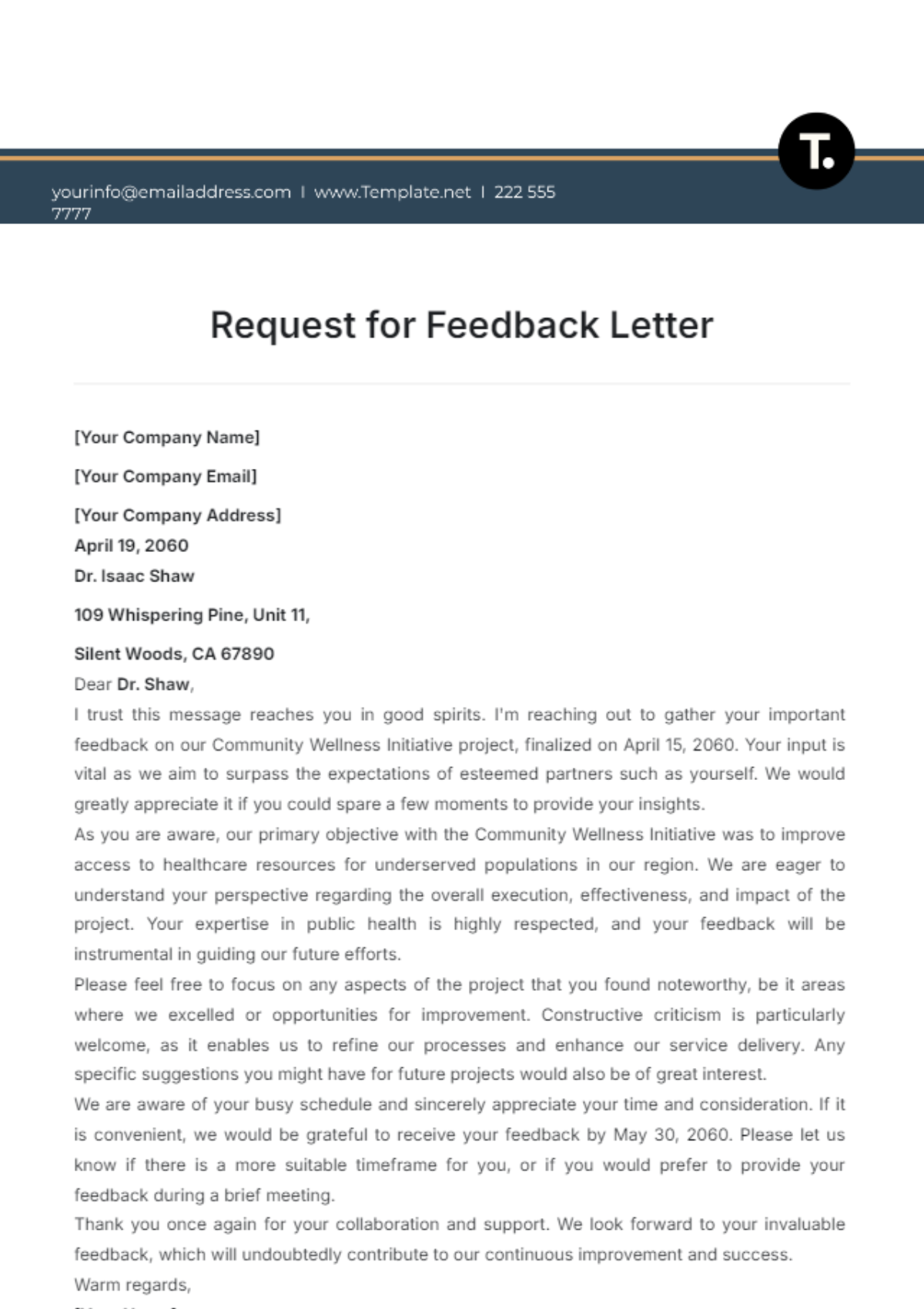 Request for Feedback Letter Template - Edit Online & Download