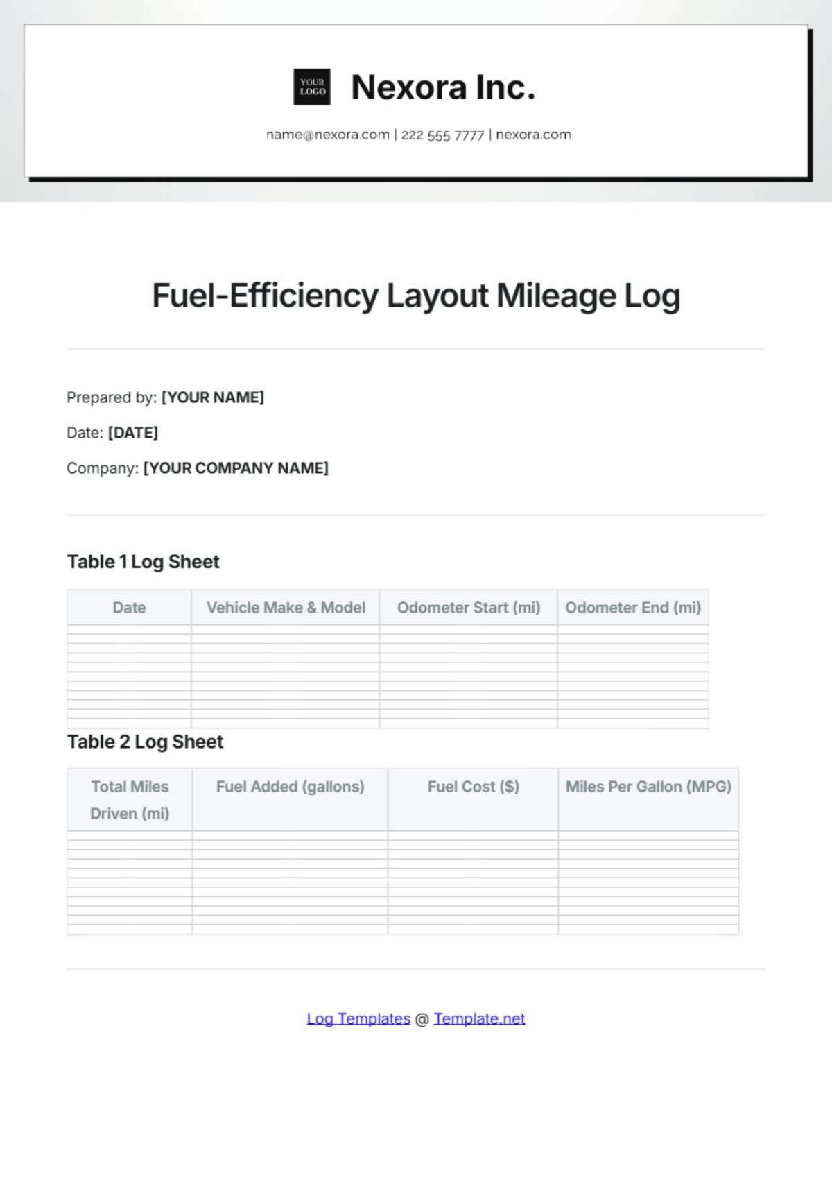 Fuel-Efficiency Layout Mileage Log Template - Edit Online & Download