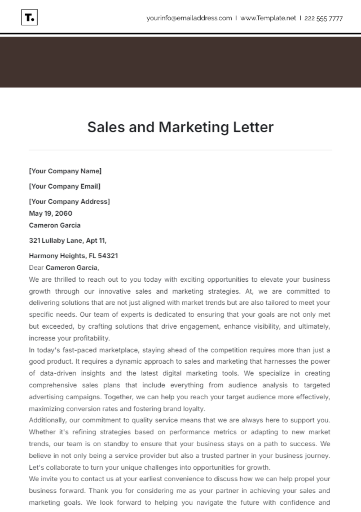 Sales and Marketing Letter Template - Edit Online & Download