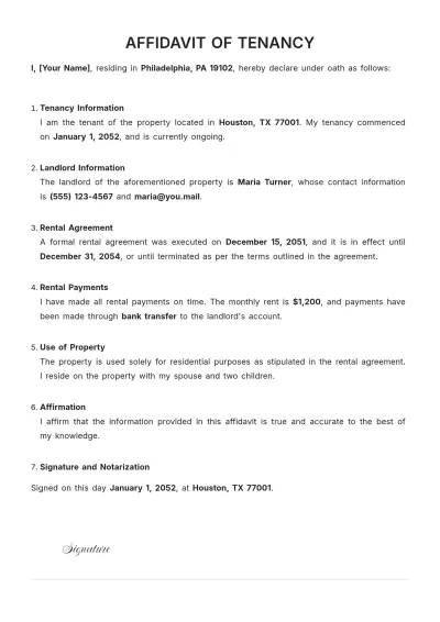 Free Affidavit of Tenancy Template to Edit Online