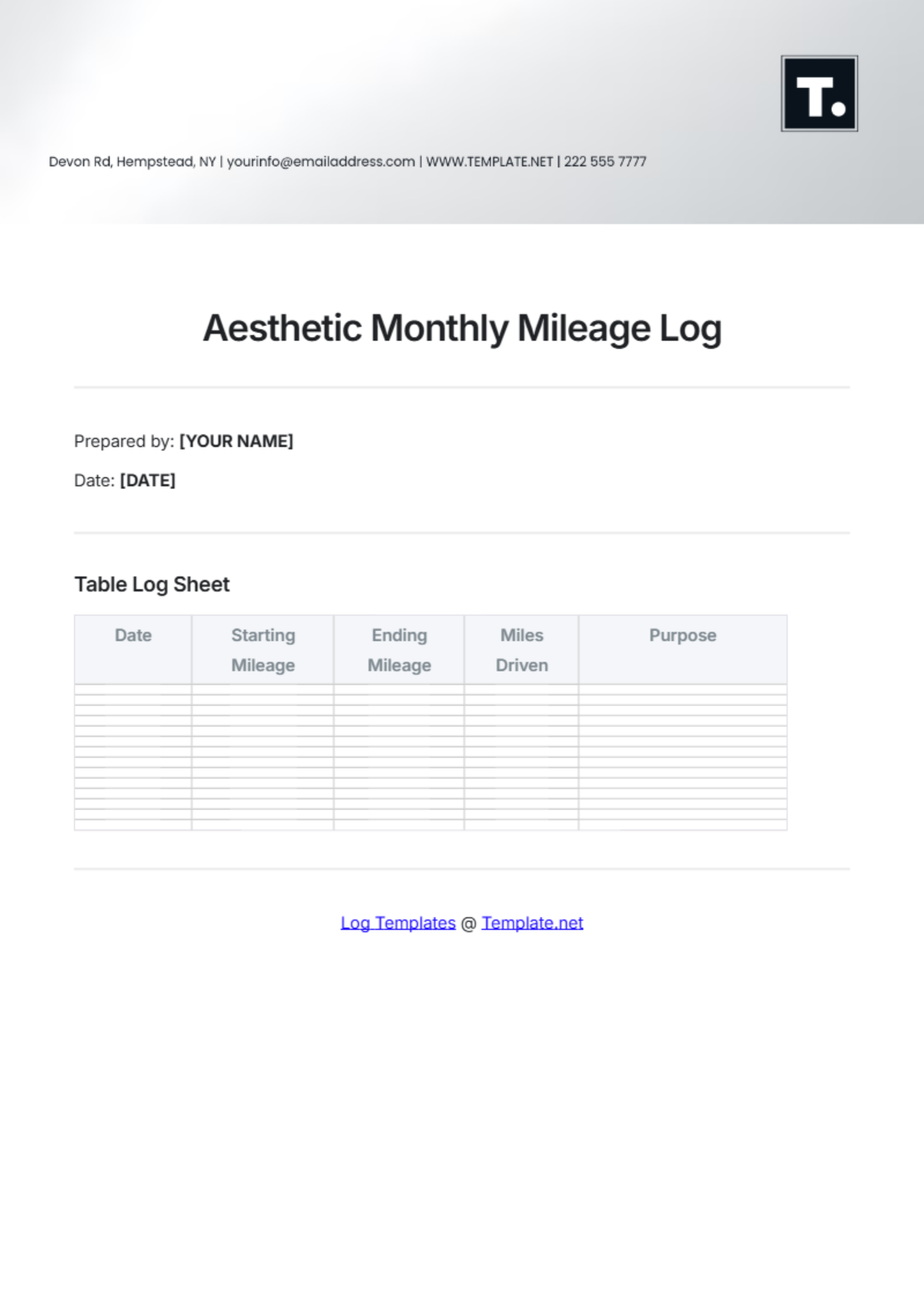 Aesthetic Monthly Mileage Log Template - Edit Online & Download