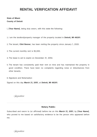 Free Rental Verification Affidavit Template to Edit Online