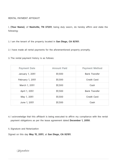 Free Rental Payment Affidavit Template to Edit Online