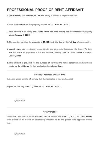 Free Professional Proof of Rent Affidavit Template to Edit Online