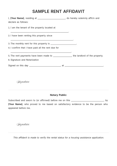 Free Sample Rent Affidavit Template to Edit Online