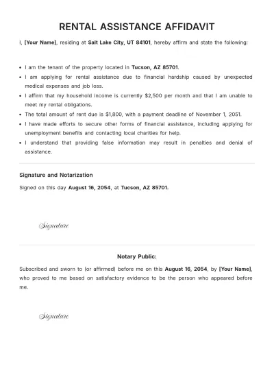 Free Rental Assistance Affidavit Template to Edit Online
