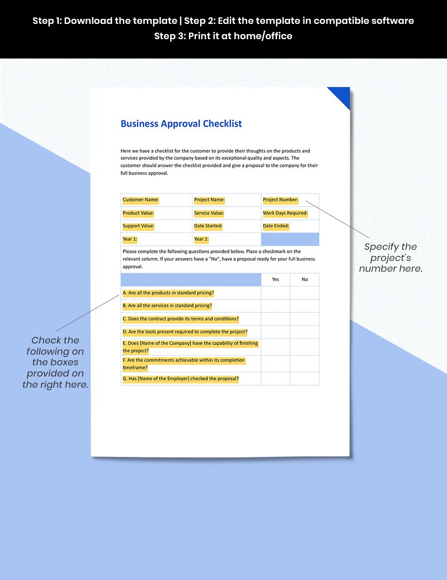 Business Approval Checklist Form Template