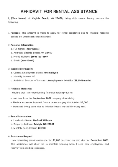 Free Affidavit for Rental Assistance Template to Edit Online