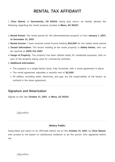 Free Rental Tax Affidavit Template to Edit Online