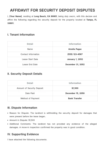 Free Affidavit for Security Deposit Disputes Template to Edit Online