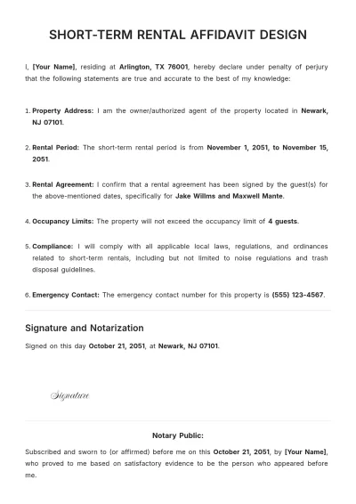 Free Short-Term Rental Affidavit Design Template to Edit Online