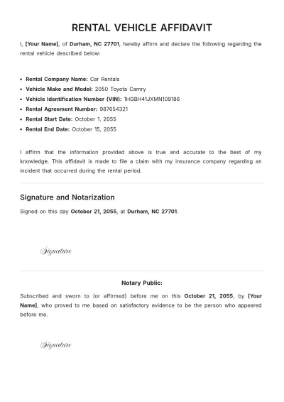 Free Rental Vehicle Affidavit Template to Edit Online