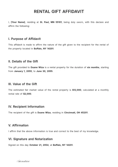 Free Rental Gift Affidavit Template to Edit Online