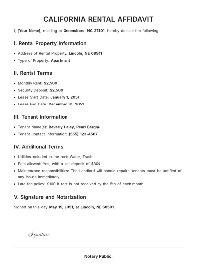 Free California Rental Affidavit Template to Edit Online