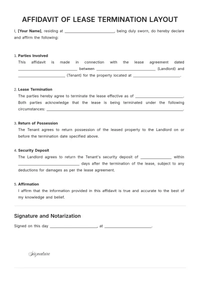 Free Affidavit of Lease Termination Layout Template to Edit Online