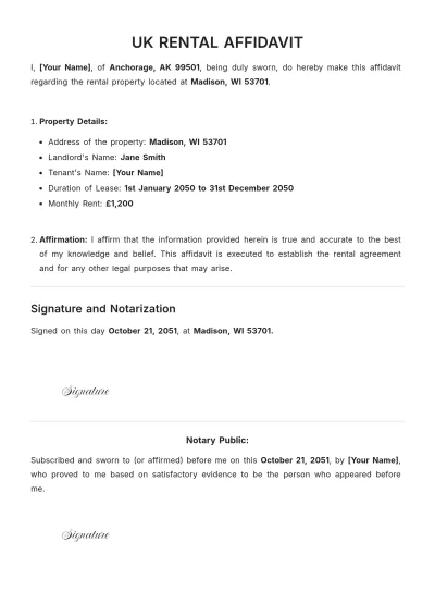 Free UK Rental Affidavit Template to Edit Online