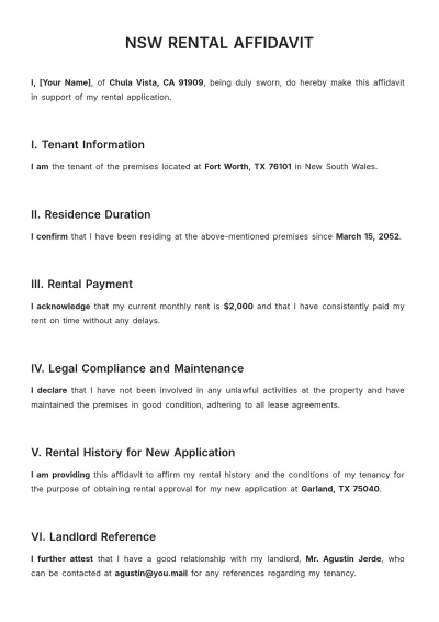 Free NSW Rental Affidavit Template to Edit Online