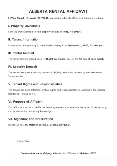 Free Alberta Rental Affidavit Template to Edit Online