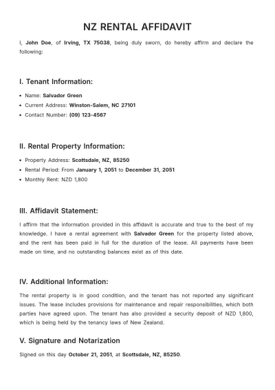 Free NZ Rental Affidavit Template to Edit Online