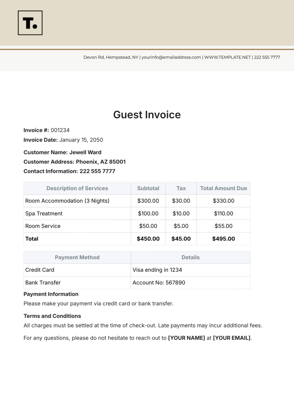 Guest Invoice Template - Edit Online & Download