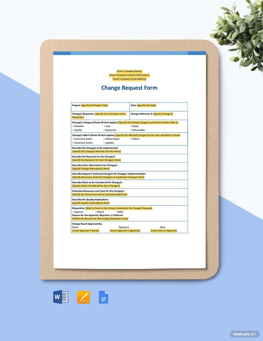 Change Request Form Template in Pages, Word, Google Docs - Download | Template.net