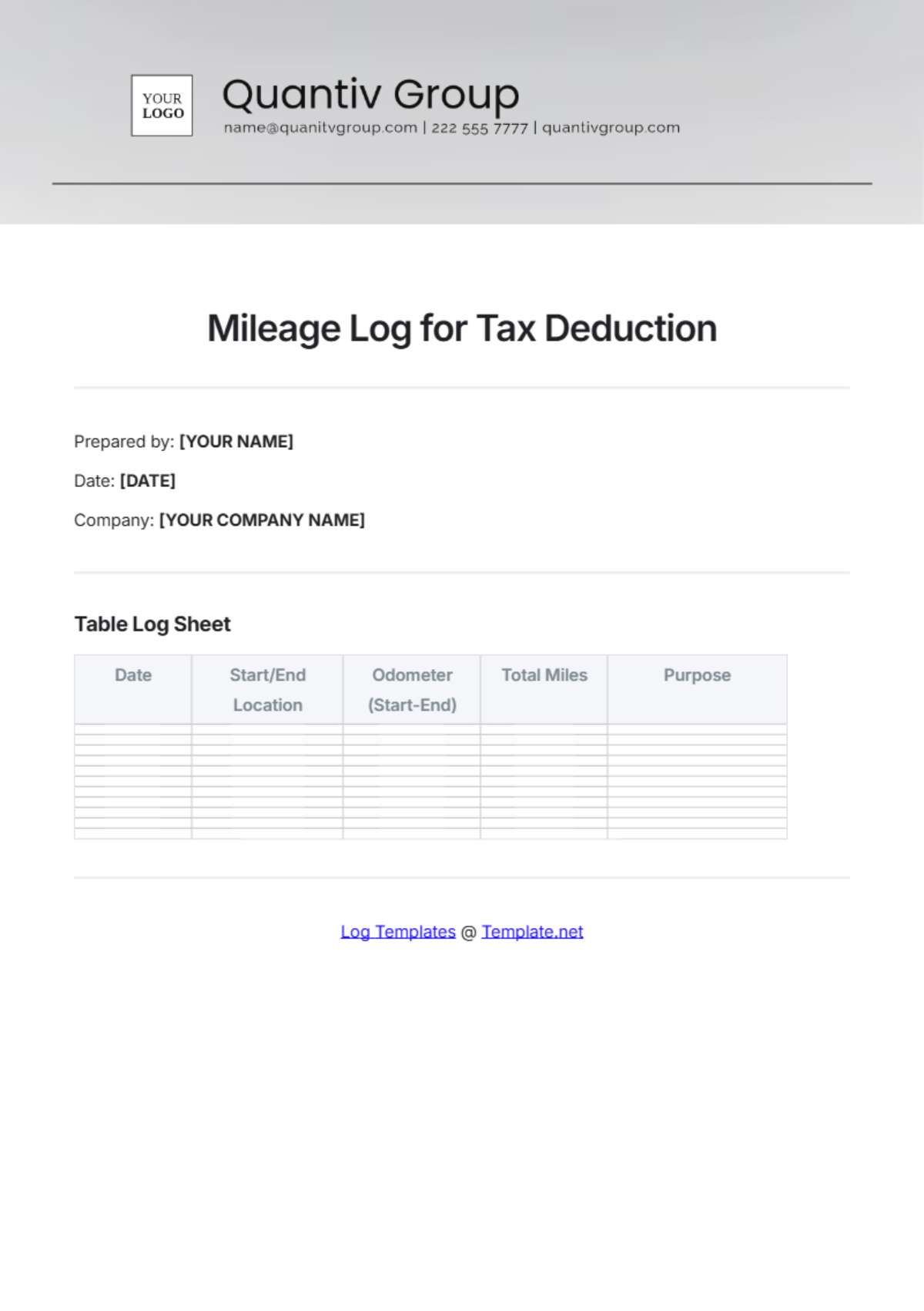 Mileage Log for Tax Deduction Outline Template - Edit Online & Download