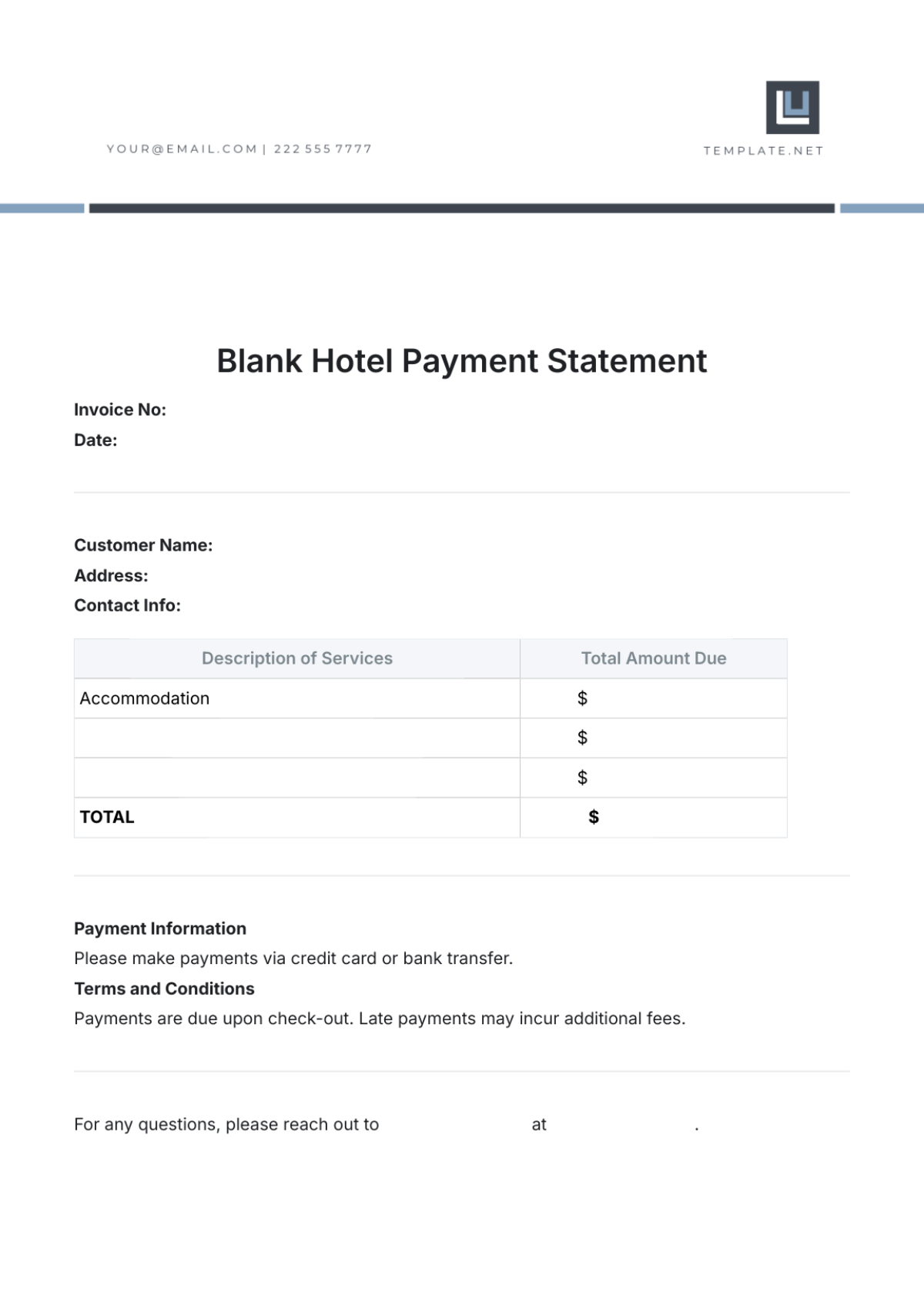 Blank Hotel Payment Statement Template - Edit Online & Download