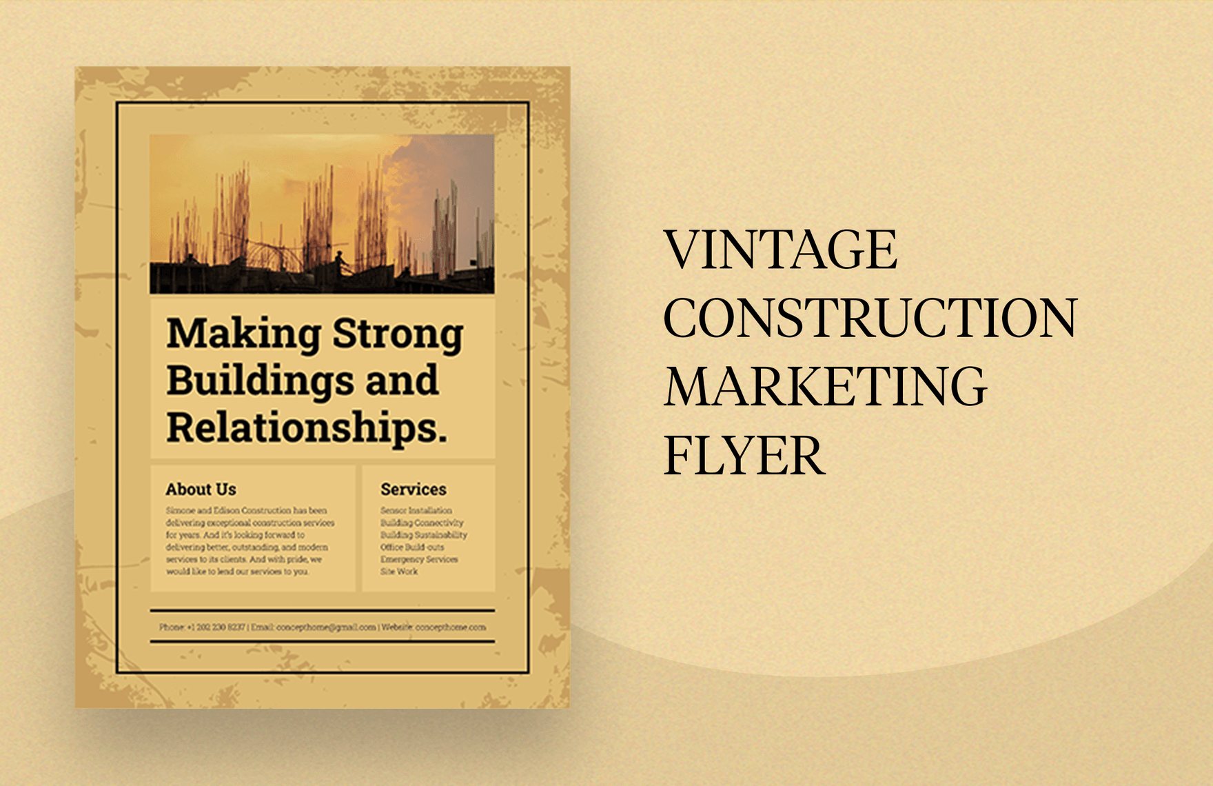Vintage Construction Marketing Flyer Template in Word, Google Docs, Illustrator, PSD, Apple Pages, InDesign